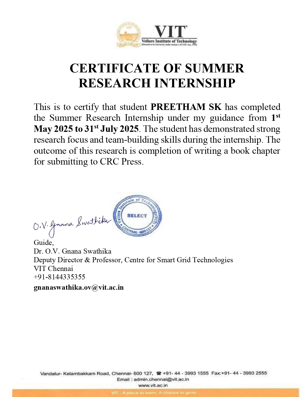 CSGT Internship Certificate