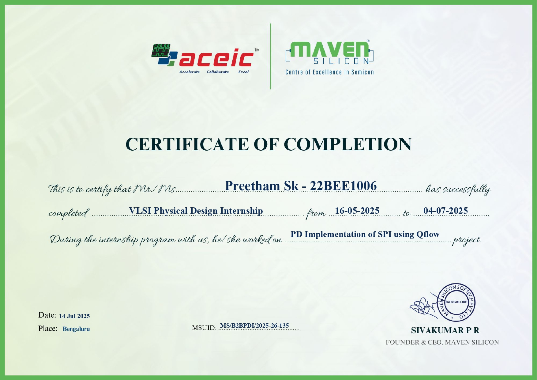 Maven Silicon Certificate