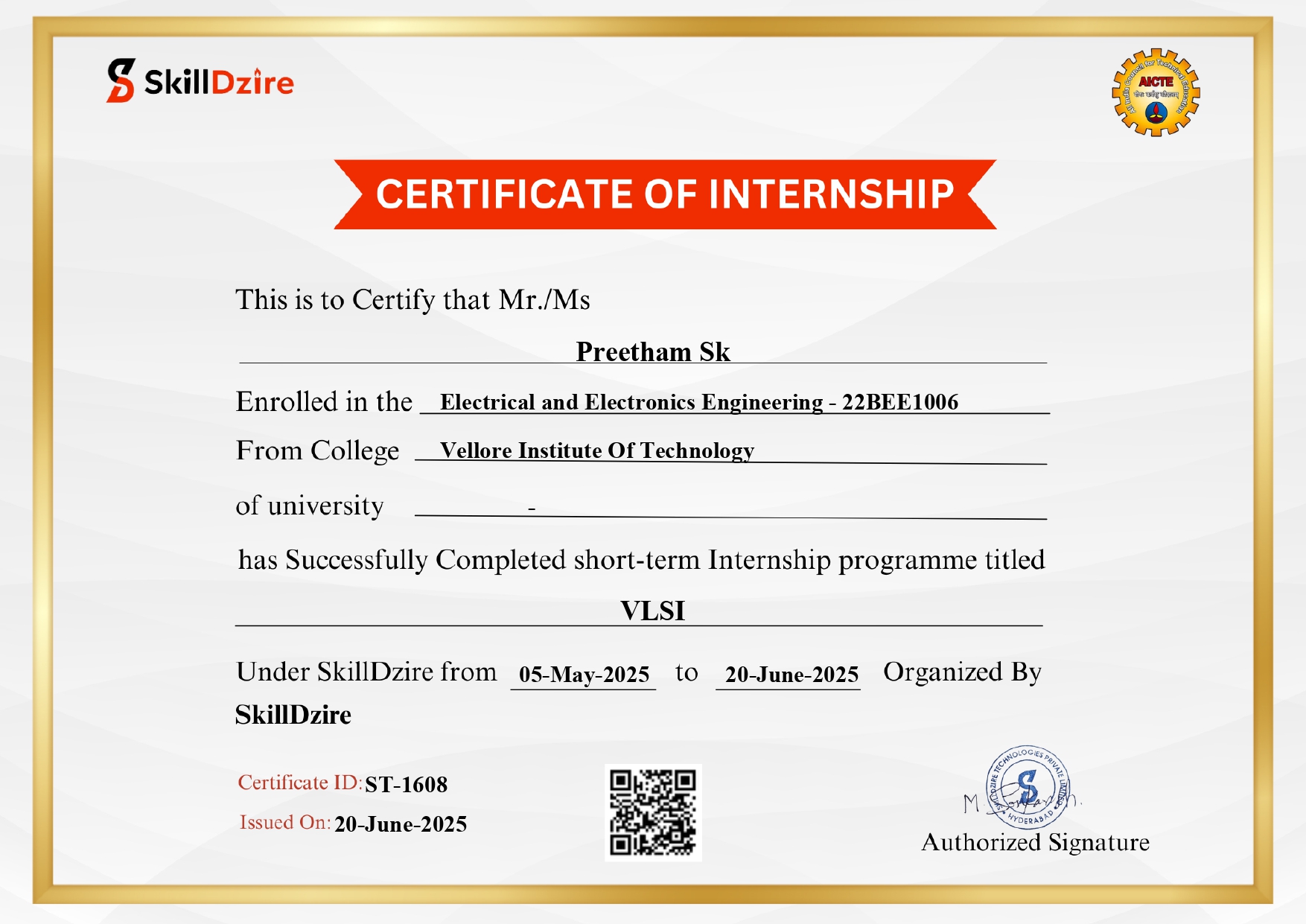 SkillDzire Certificate