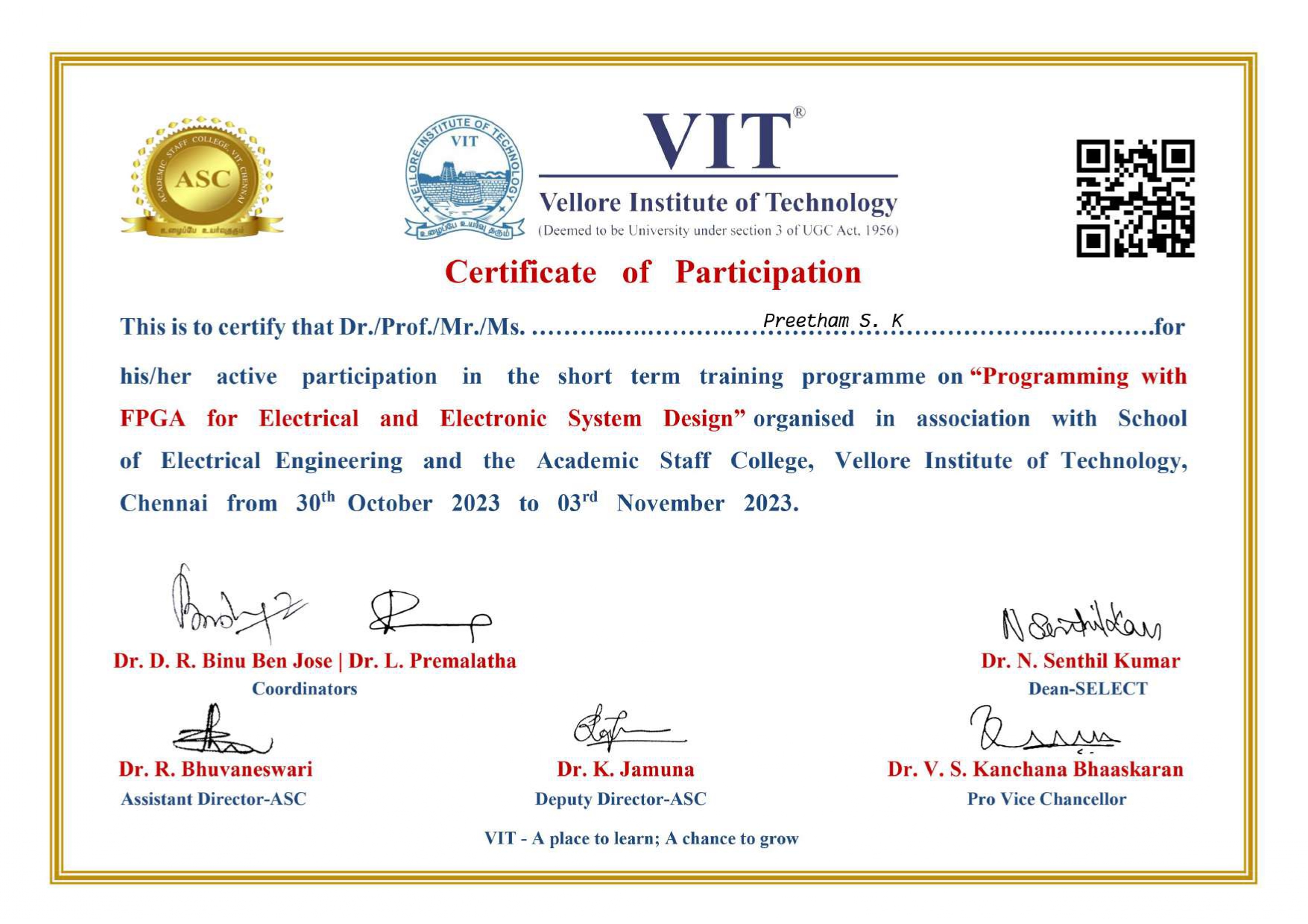 FPGA Workshop Certificate